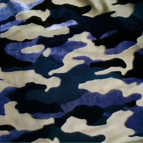 We the Free People Large Blue Velvet Burnout Camo Tee Oversized Shirt - Picture 6 of 8